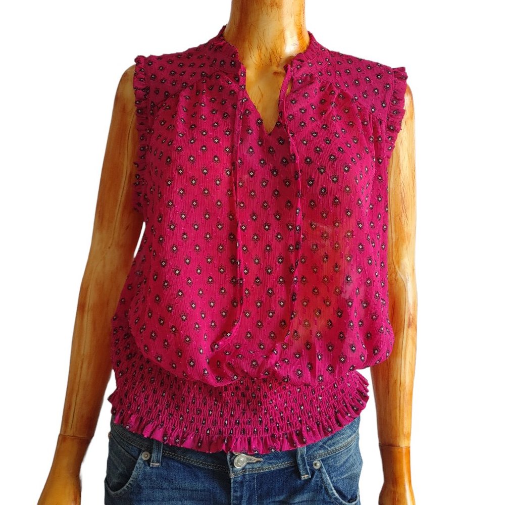 RACHEL ZOE hot pink patterned boho sleeveless peasant top